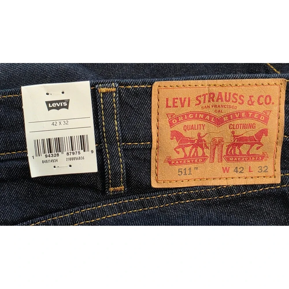 Levis 511‎ Slim Fit Stretch Jeans Men's 42x32 Dark Indigo Blue NEW